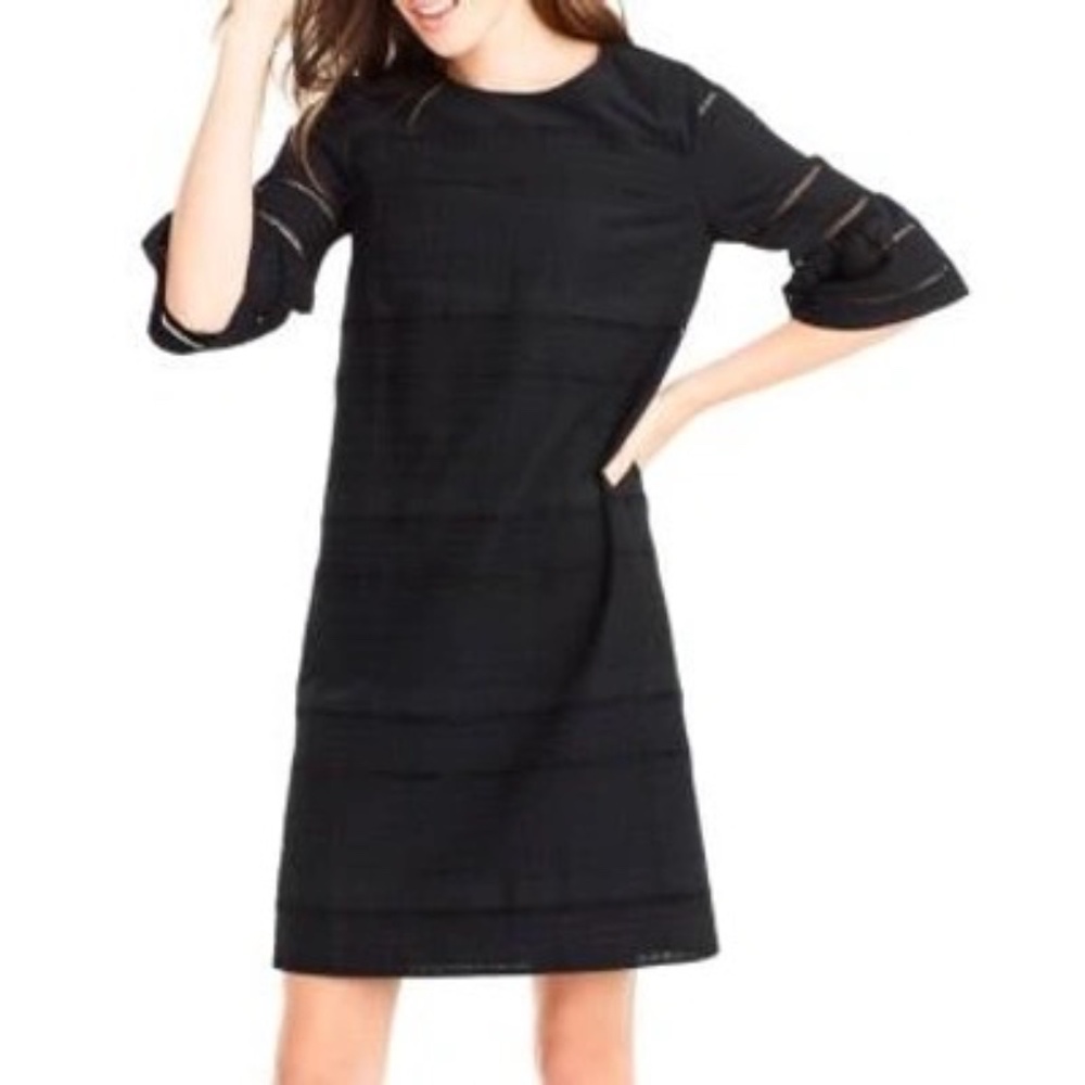 J.Crew Black Eyelet Shift Dress Size 14 Flutter Sleeve Cotton EUC
